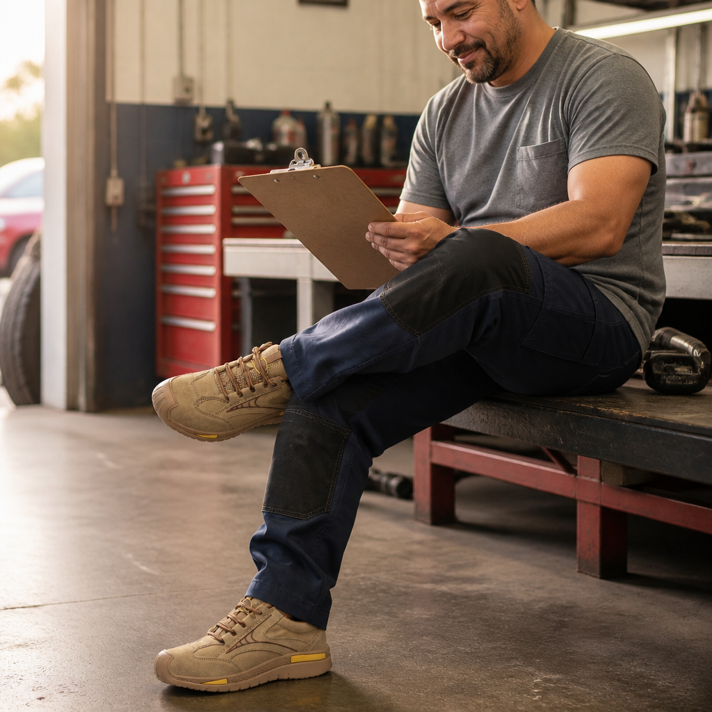 FortressStride™ – Ventilated Steel-Toe Work Shoes Featuring Kevlar Puncture-Resistant Midsole