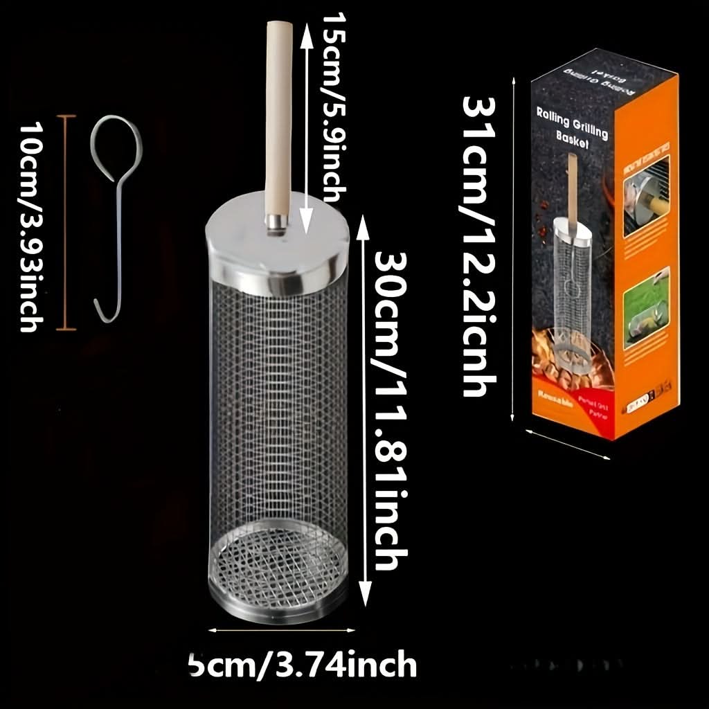Stainless Steel Grill Basket with Rolling Design