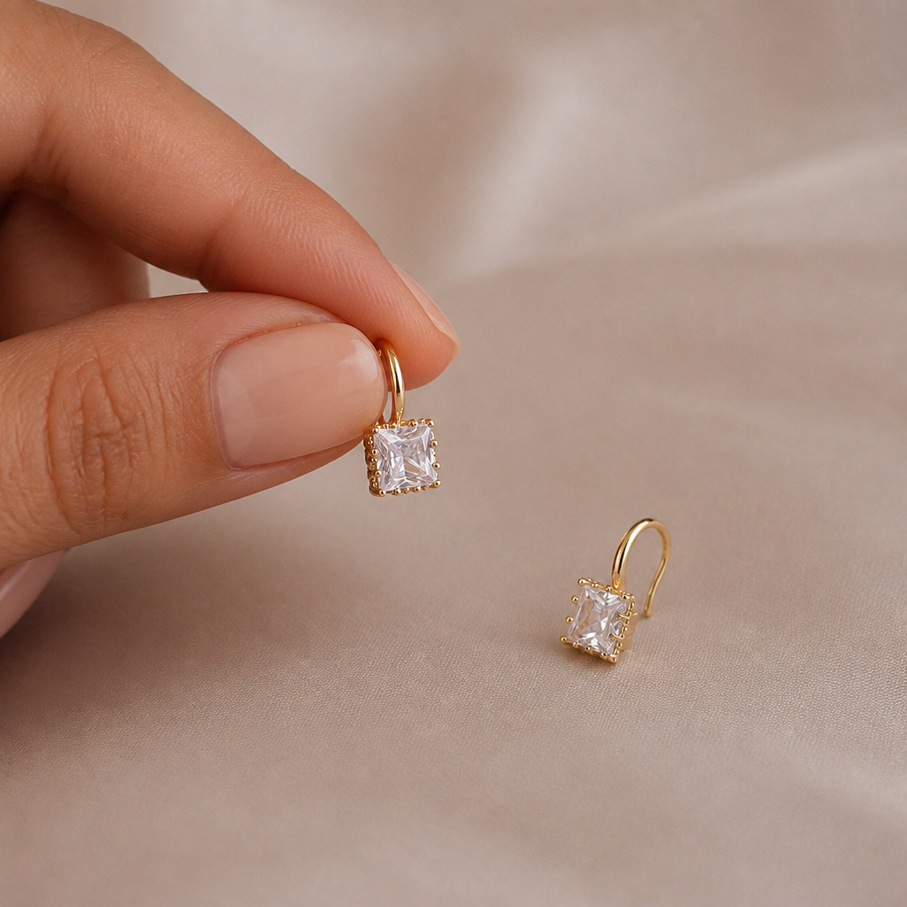 LumaLuxe™ – Delicate Square-Cut Crystal Drop Earrings in Gold
