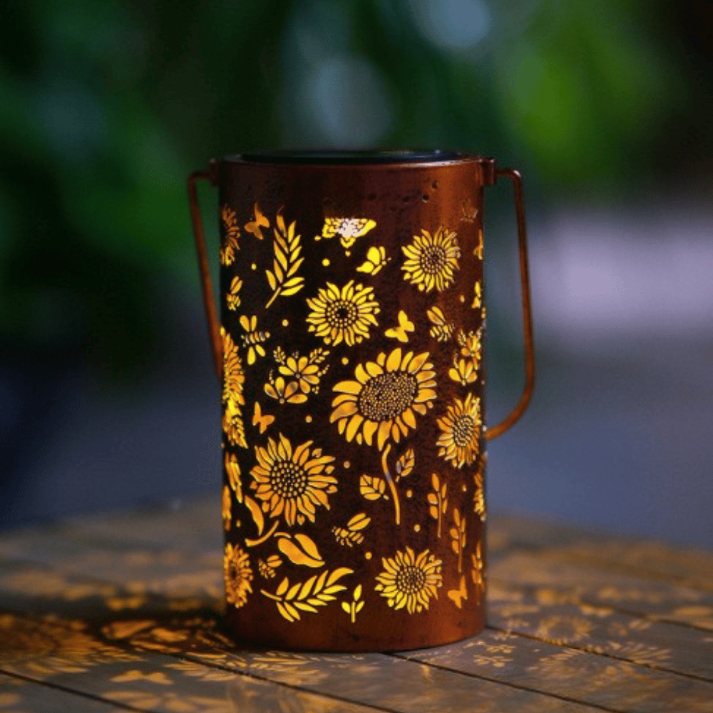Solar garden lamp with sunflower motif
