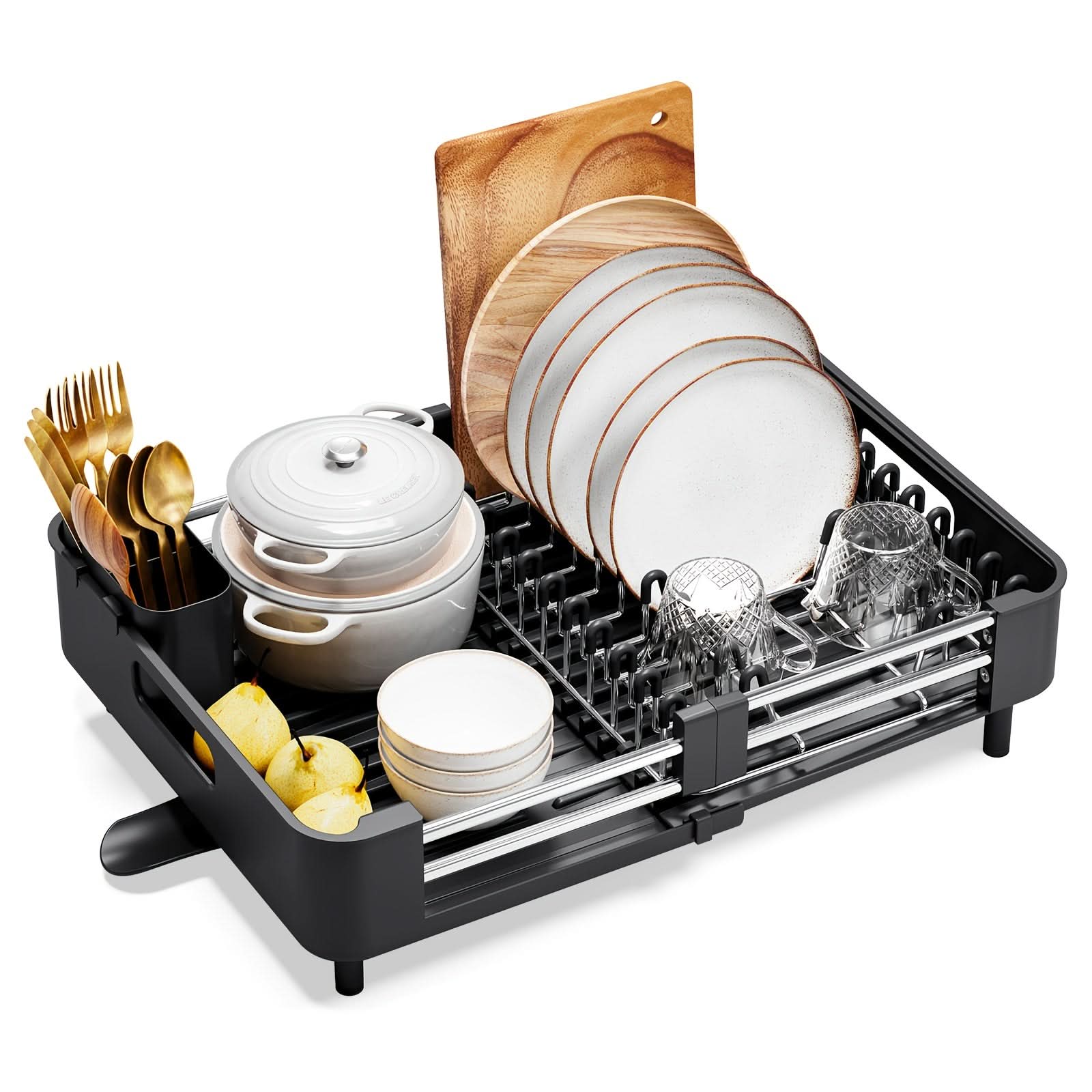 Expandable Dish Drying Rack with Drainage Spout