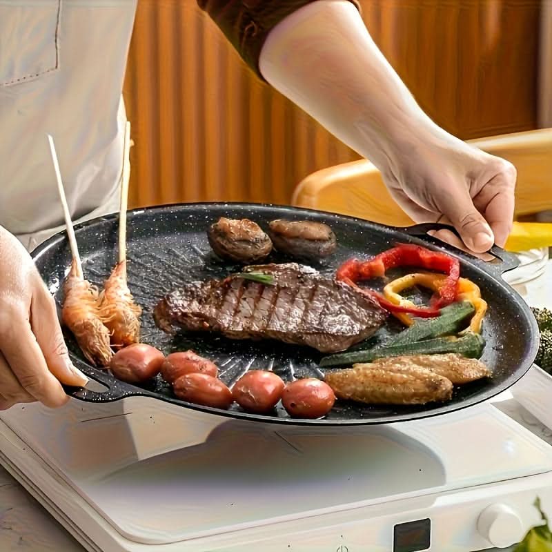 Portable Cast Iron Grilling Pan with Rustic Style for Outdoor Use