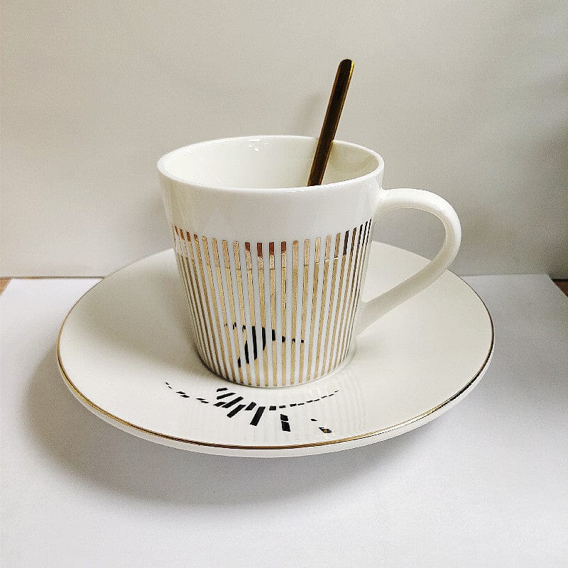 Coffee Cup Mirror | Porcelain Saucer | Gold Stripe Decoration