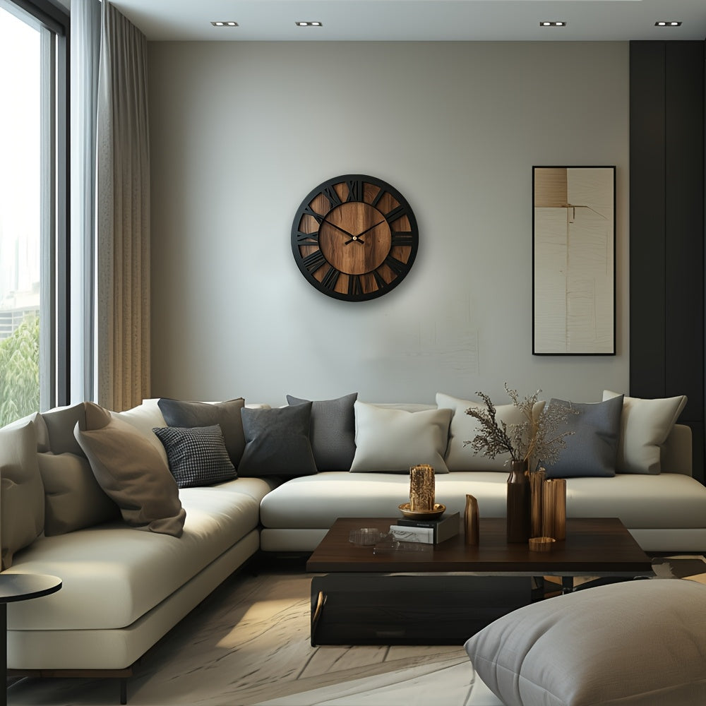 Elegant Silent Round Wood Clock for Timeless Home Decor