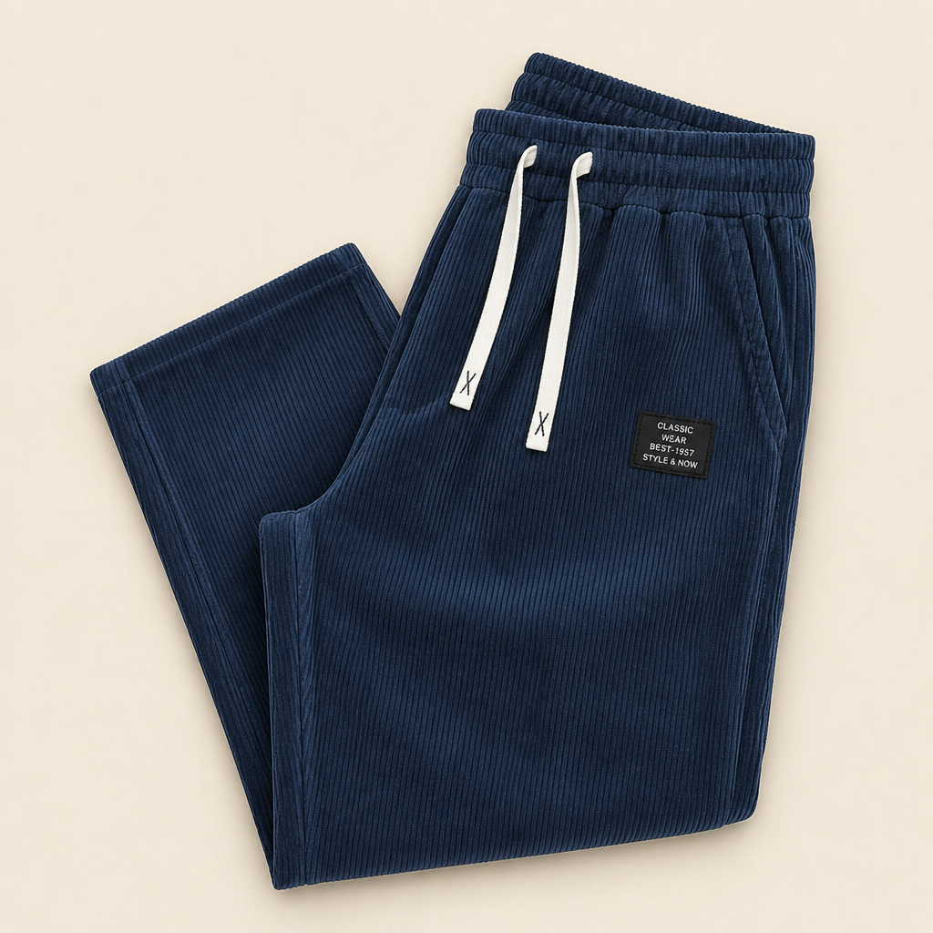 BlazeStride™ – Comfortable Straight-Leg Corduroy Trousers with Drawstring Waist