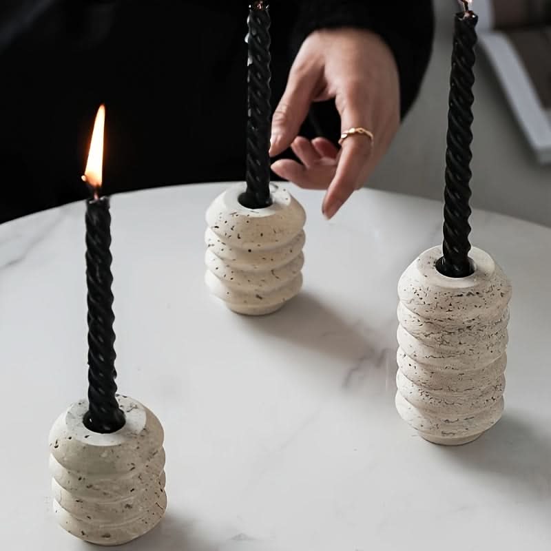 Natural Marble Candle Holder in Roman Travertine Style