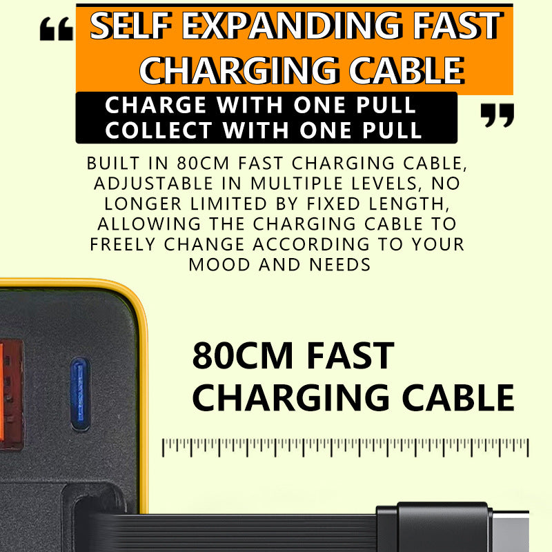 BoltStream™ 80W Retractable Charger — Unleash Lightning-Speed Power Without the Tangle