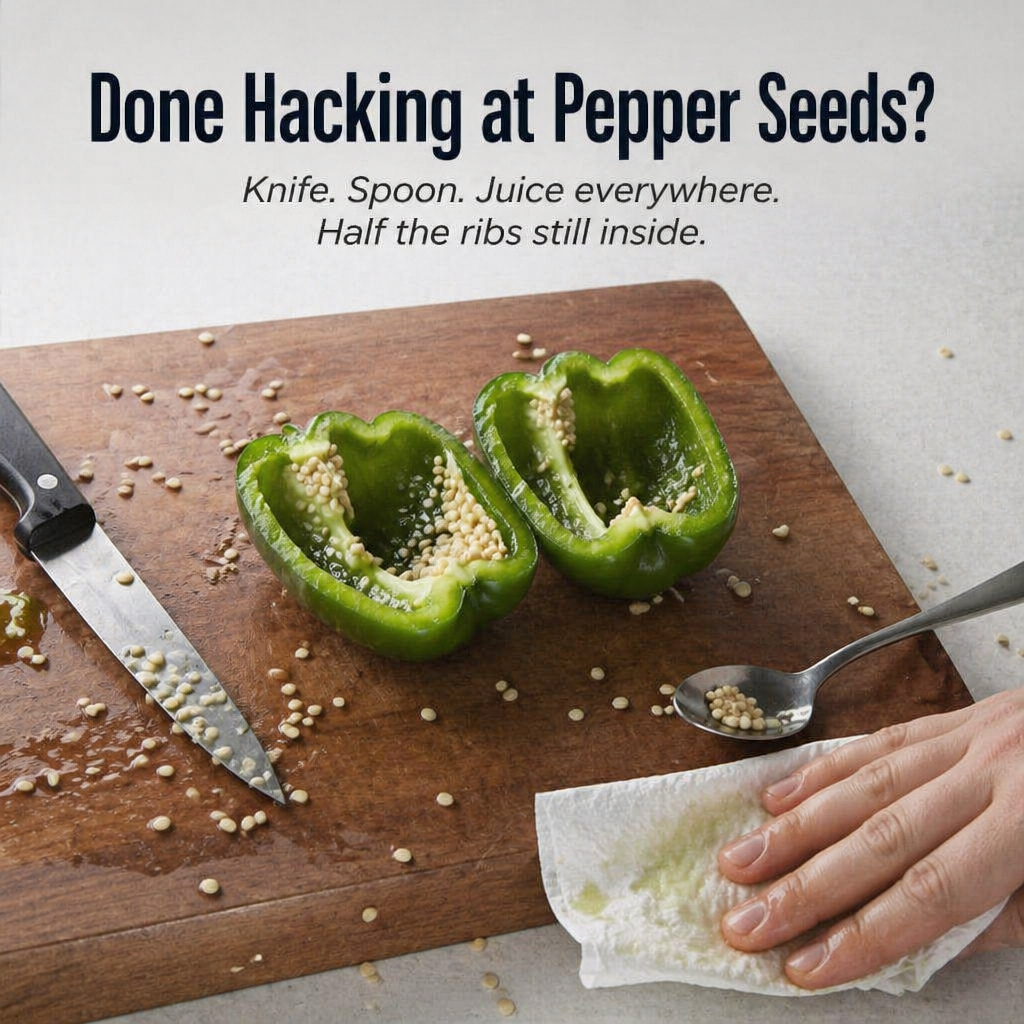 CoreEase™ — Cleanly Twist to Hollow Peppers, Apples & Pears in One Go