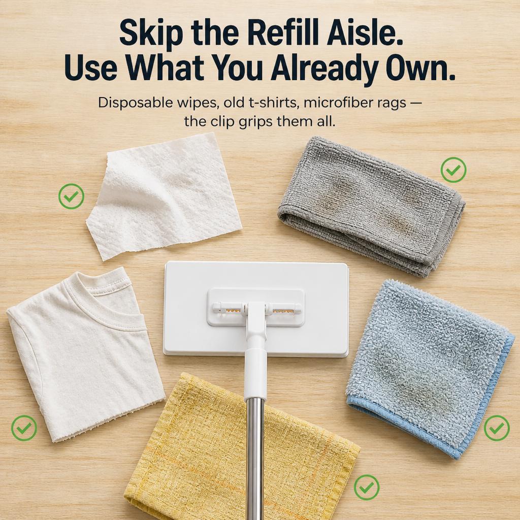 SwiftSweepPro™ — Clip to Any Fabric, Sweep Every Surface, Forget the Refill Lane Forever