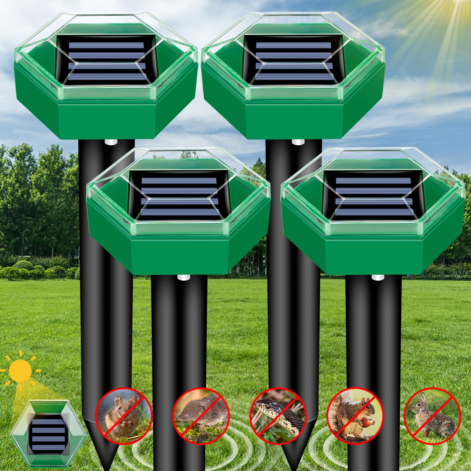 Mole Deterrent 4-Pack | Weatherproof and Solar-Powered | Easy Installation | MoleSilent