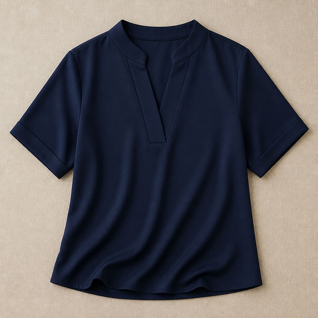 LioraSilk™ – Elegant V-Neck Top with Notched Stand Collar