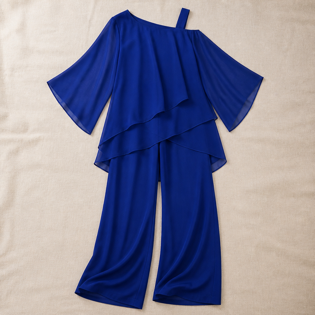 LumaVieve™ – Sleek Asymmetric One-Shoulder Two-Piece Set with High-Rise Pants