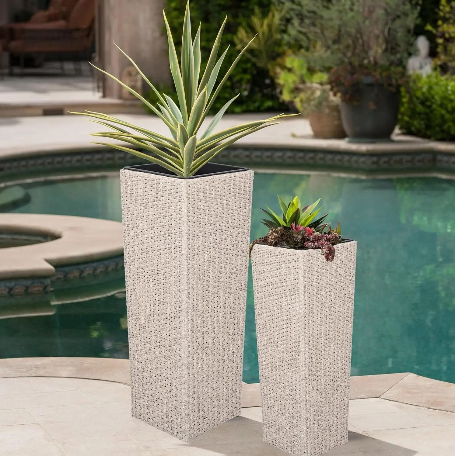 Set of Wicker Planters for Outdoor Use