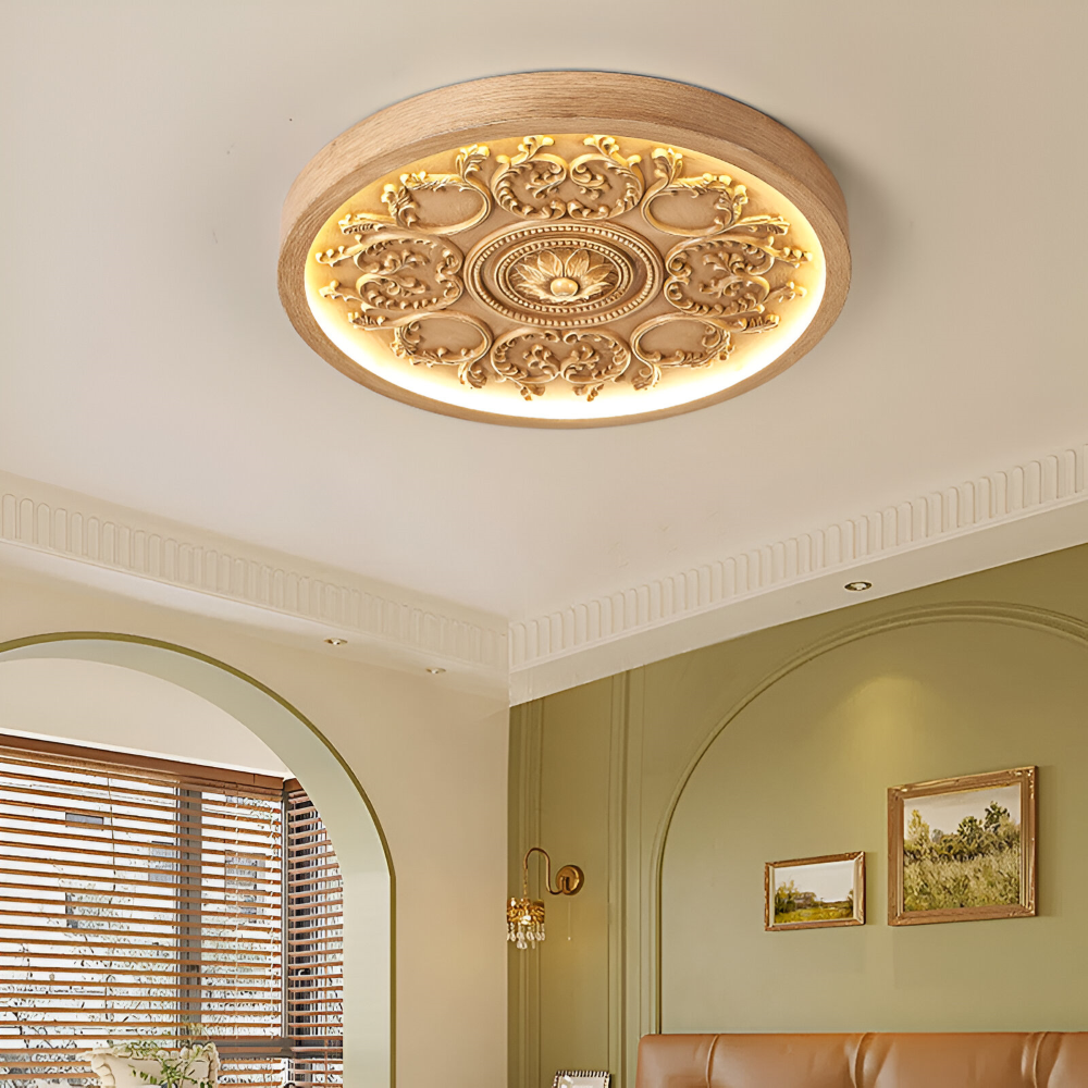 Ceiling lamp with raised floral pattern – Remote adjustable dimming