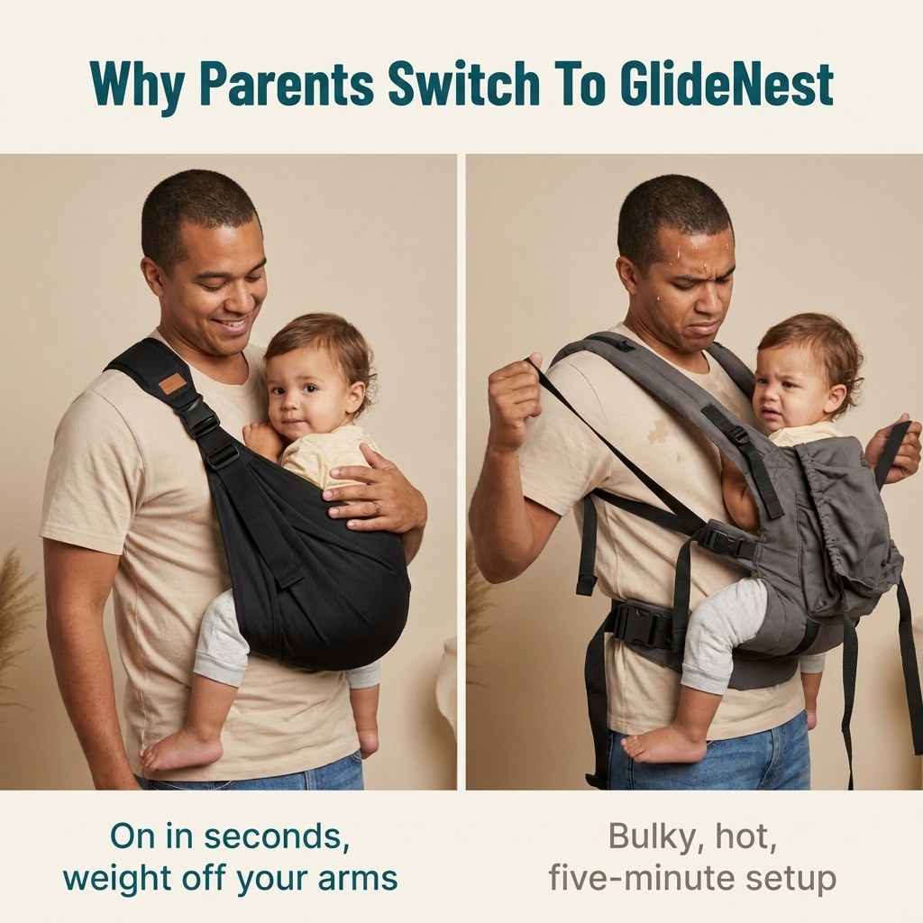 GlideNest™ — Carry Your Toddler Hands-Free Without the Back Pain or Bulk
