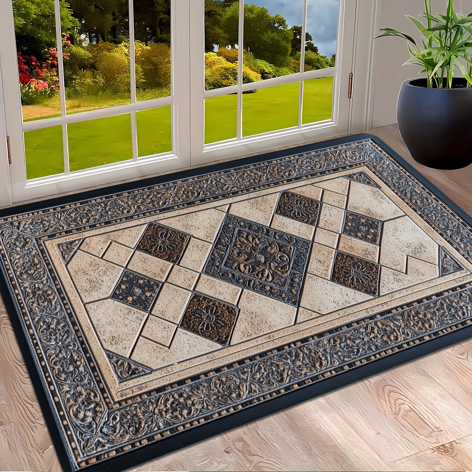 Modern Washable Entry Mat with Stylish Geometric Design