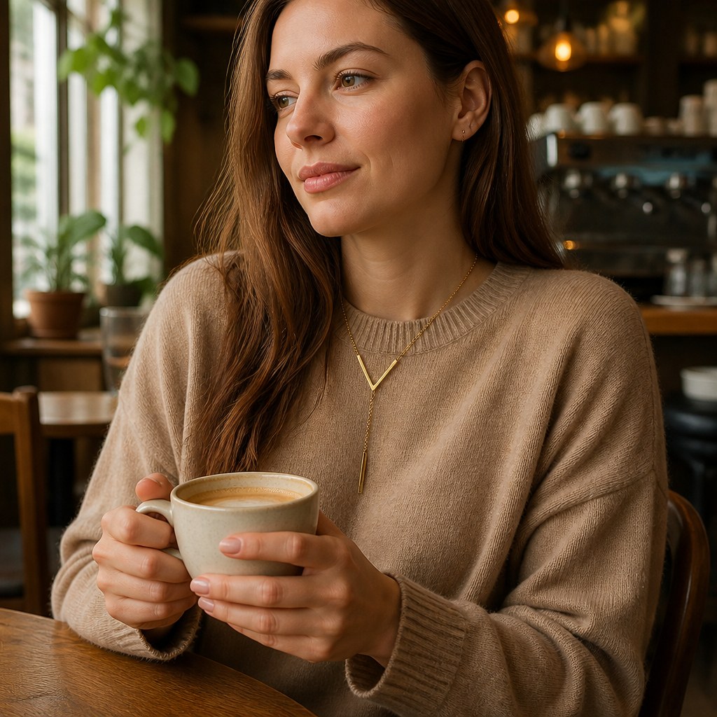LumaRadiance™ – Sleek Gold Lariat Necklace Featuring V-Bar Pendant