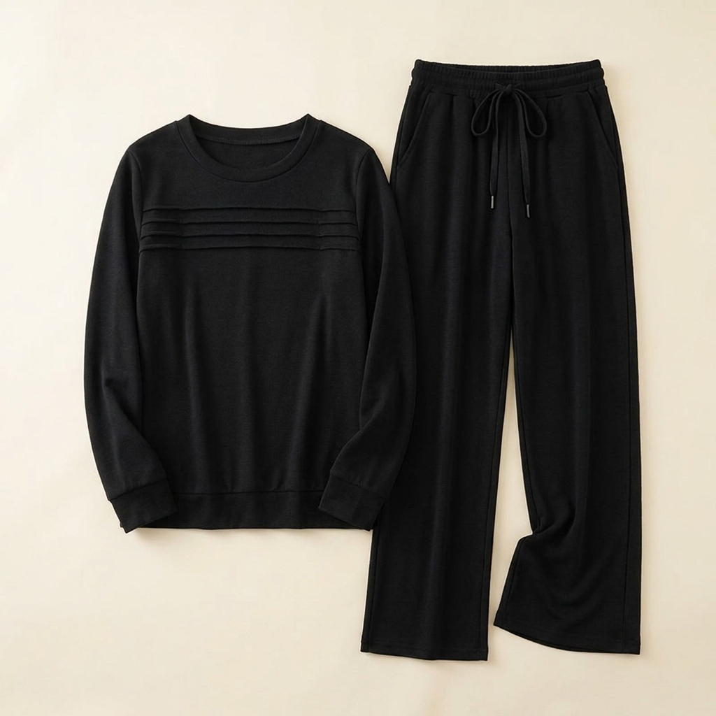 OptimaWear™ – Soft Pleated-Yoke Knit Two-Piece Lounge Set