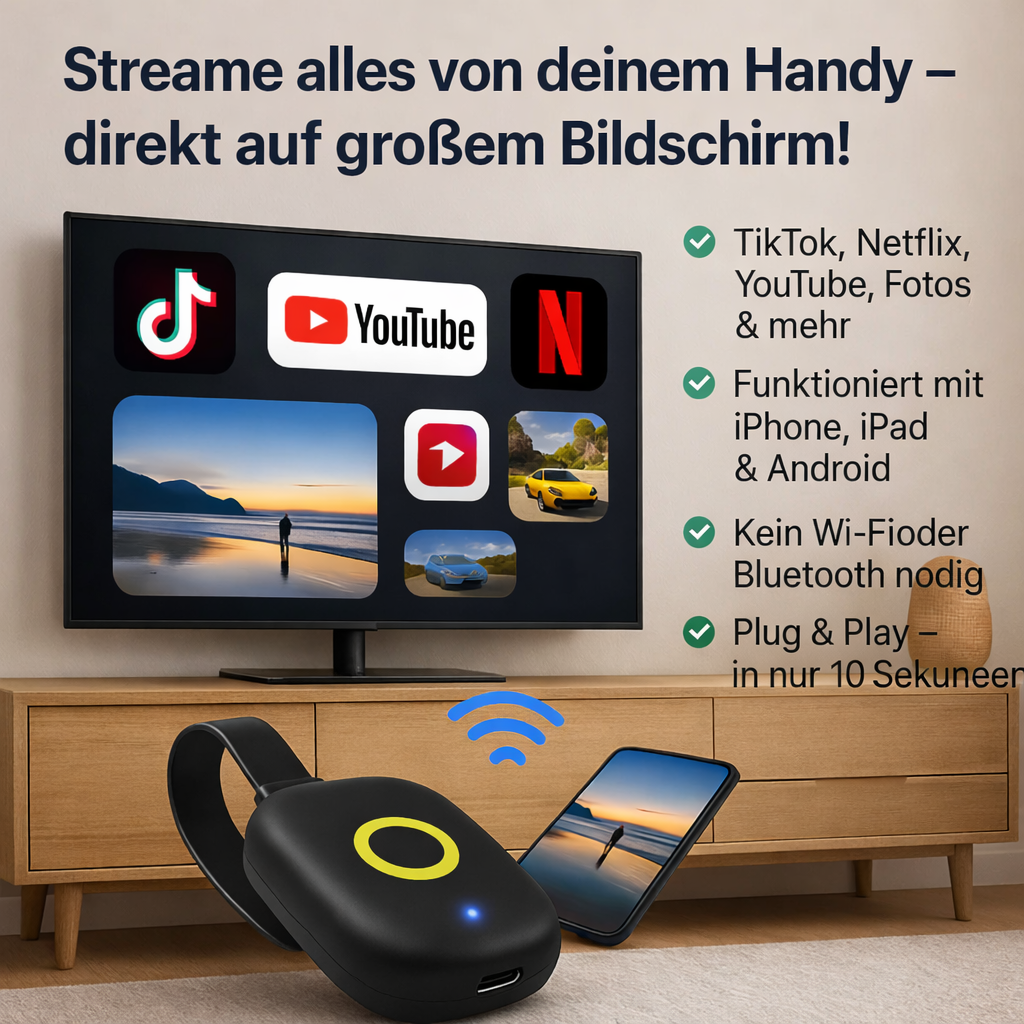 Wireless Display Receiver Adapter | HDMI Plug & Play Streaming Device | StreamLink