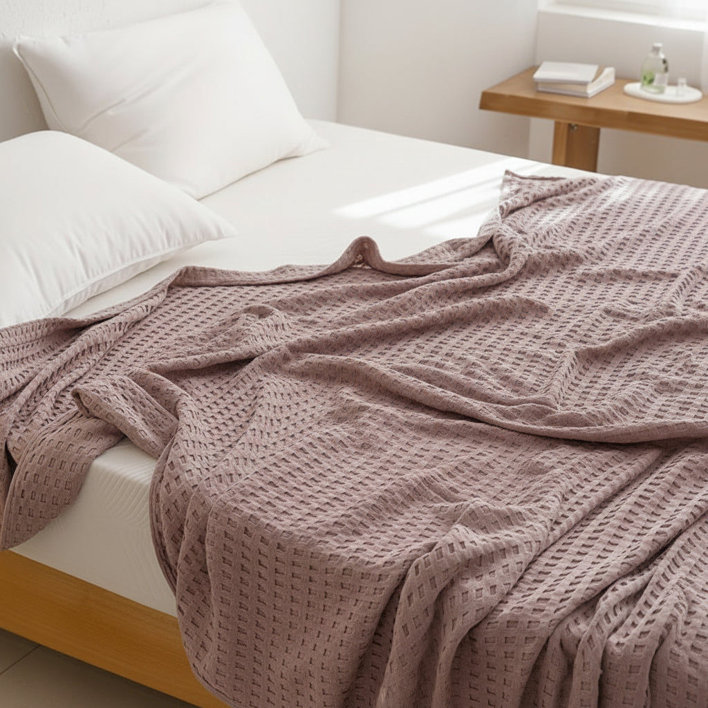 CozyNest – Breathable Waffle Weave Cotton Quilt Blanket