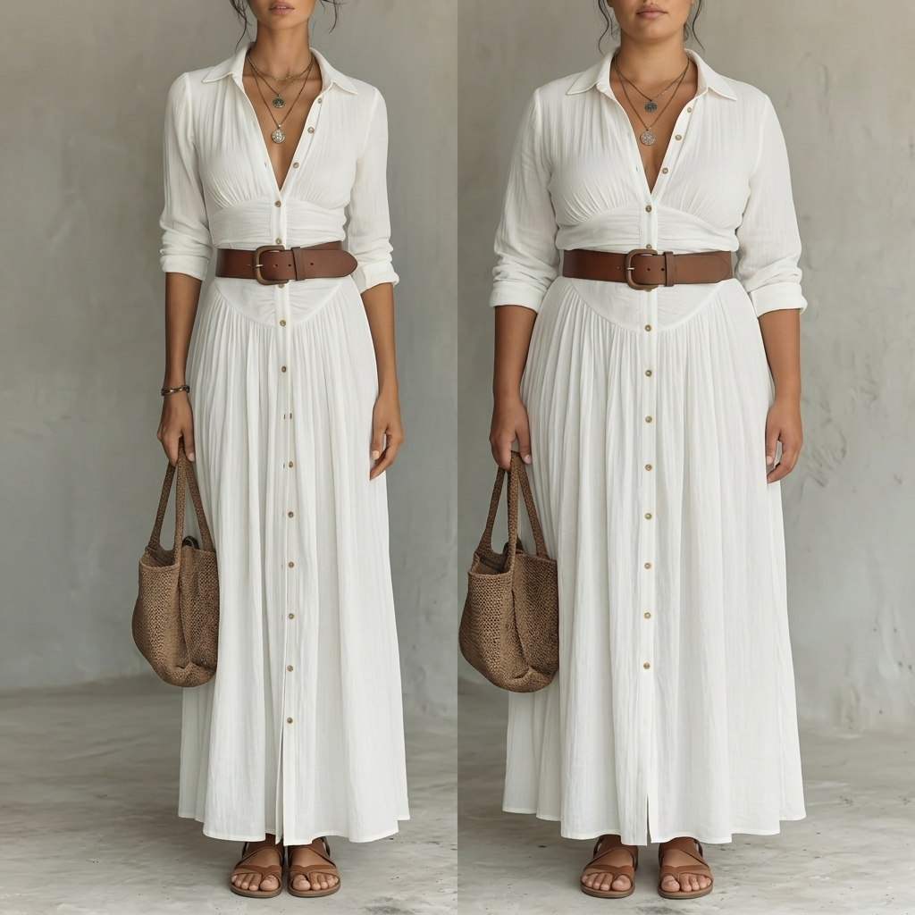 LuminaDream™ – Relaxed Belted Button-Front Linen Maxi Dress