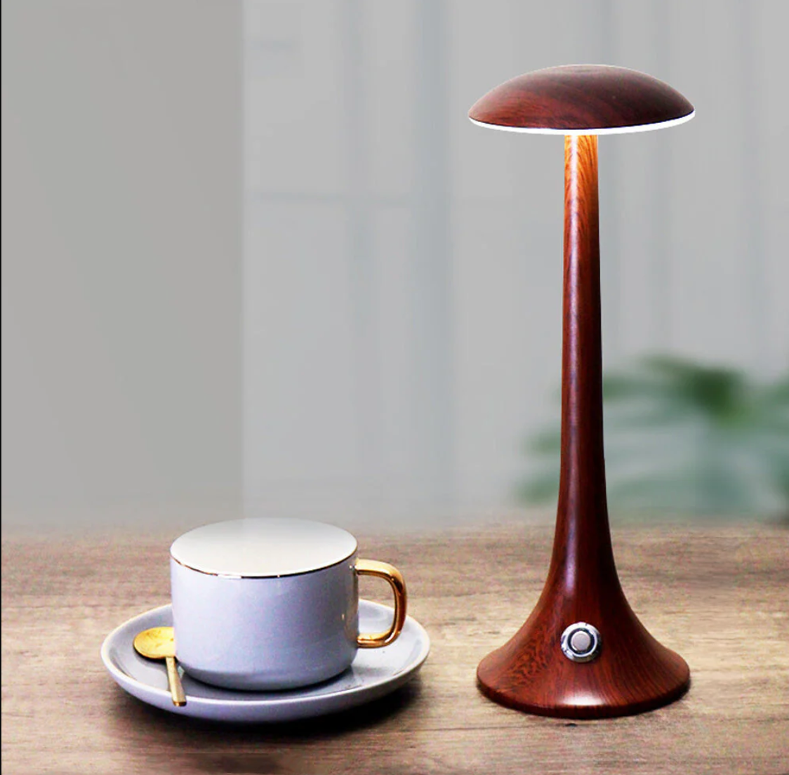 GlowWood - Stylish wireless LED wooden table lamp with built-in battery
