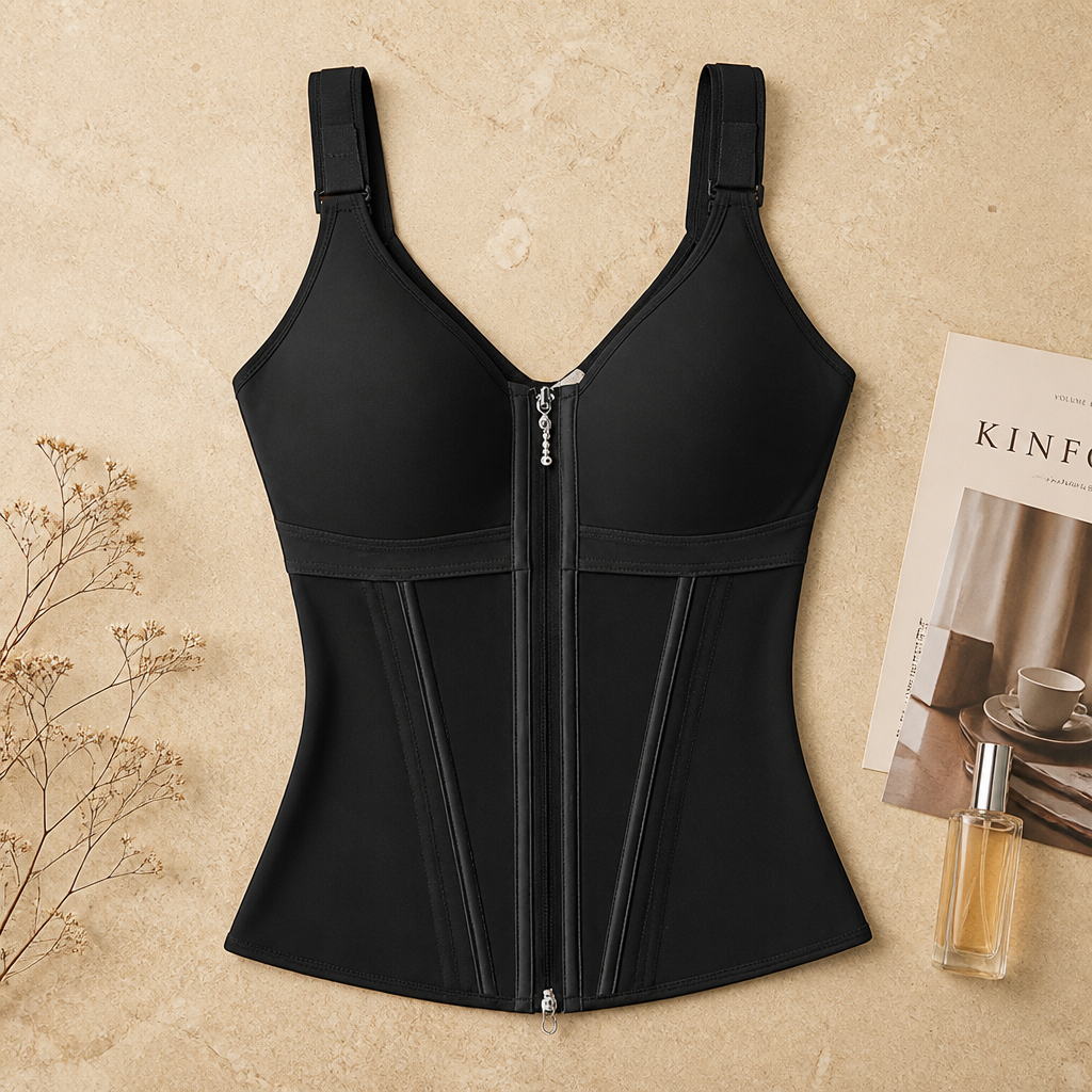 LuminaCurve™ – Zip-Front Waist-Sculpting Corset Vest with Built-In Bra