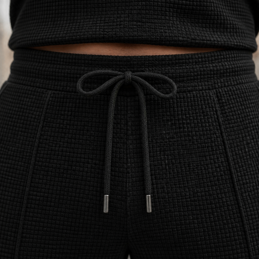 RavenaLux™ – Custom Waffle Knit Mandarin Collar Shirt and Pants Ensemble