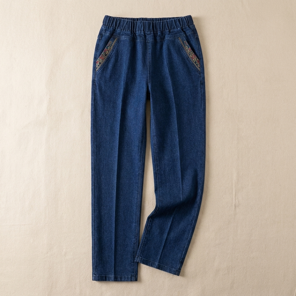 LuxeStride™ – Stretchy Pull-On Jeans with Embroidered Pocket Detailing