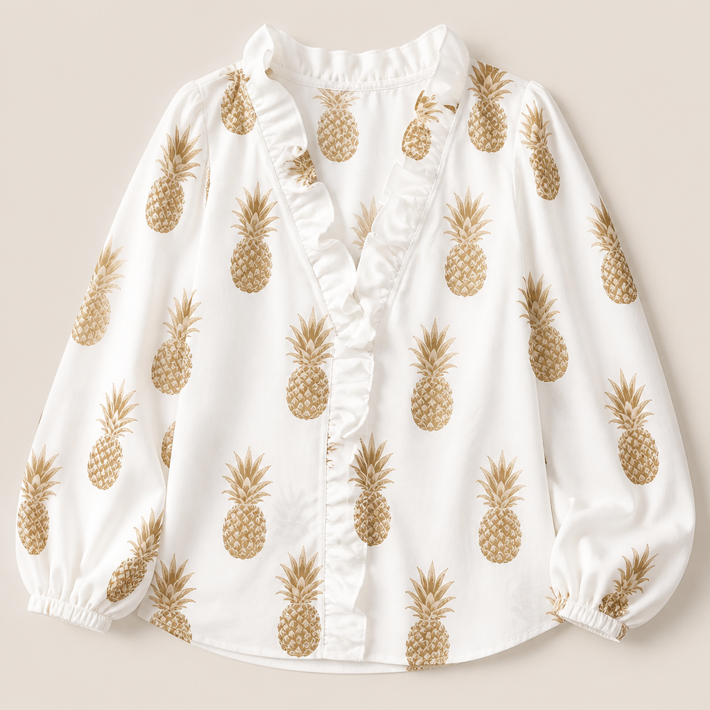 FlairMist™ – Romantic Ruffled V-Neck Top with Lantern Sleeves