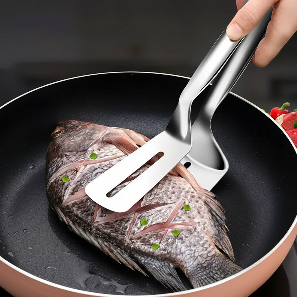 PrecisionPro – Versatile Stainless Steel Tongs with Spatula Functionality