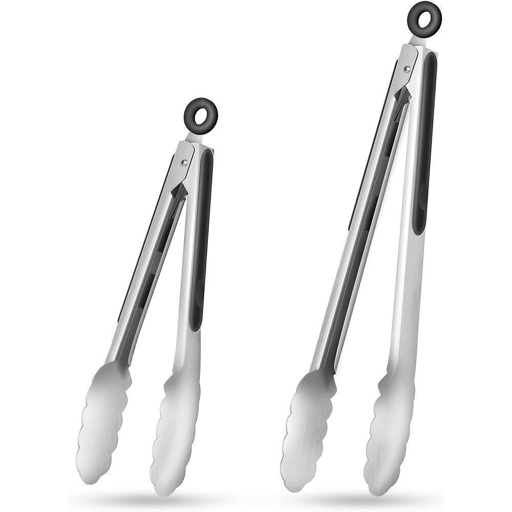 Stainless Steel Culinary Tongs with Silicone Grip & Locking Feature