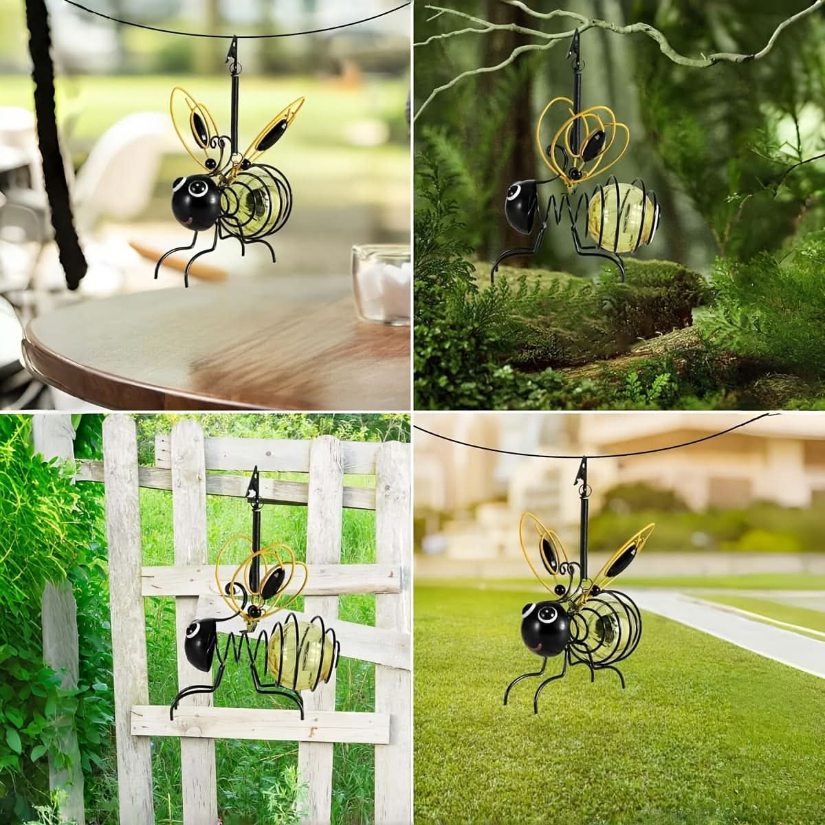 Solar-Powered Garden Light in Bee Design for Hanging Display