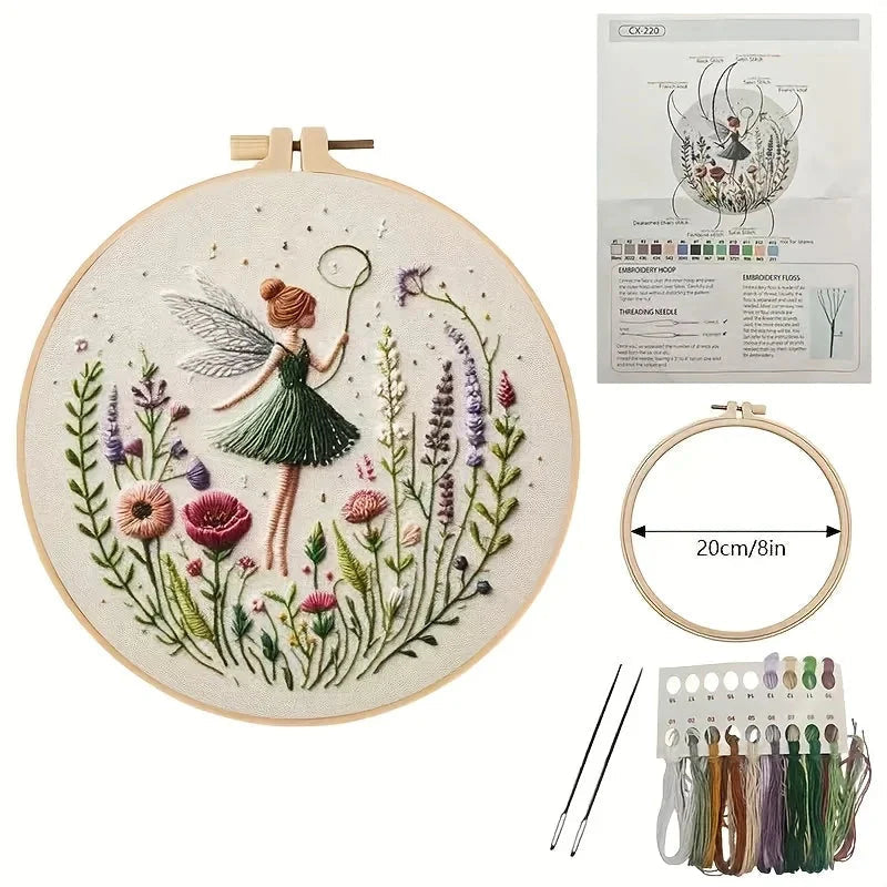 Embroidery Kit Fairy Girl | Pattern Pre-Printed | Video Lessons and Instructions | CraftLuna