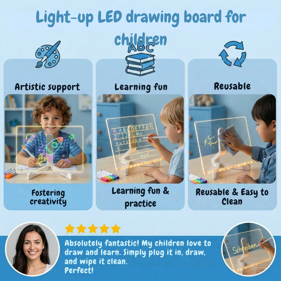 GlowCraft™ LED Drawing Board — Ignite Your Child’s Imagination with Radiant, Mess-Free Masterpieces