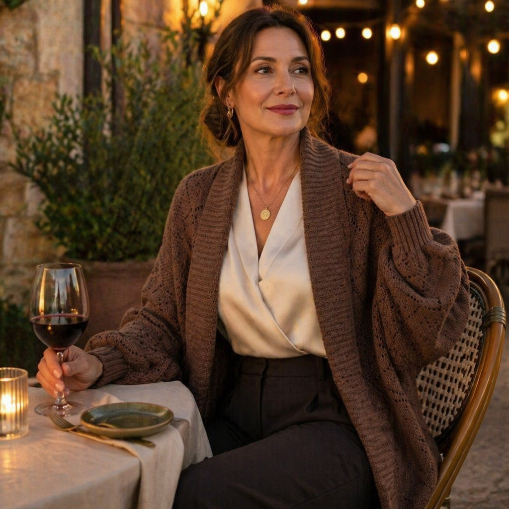 AerieLuxe™ – Hollow Knit Shawl Cardigan with Lantern Sleeves and Open Front