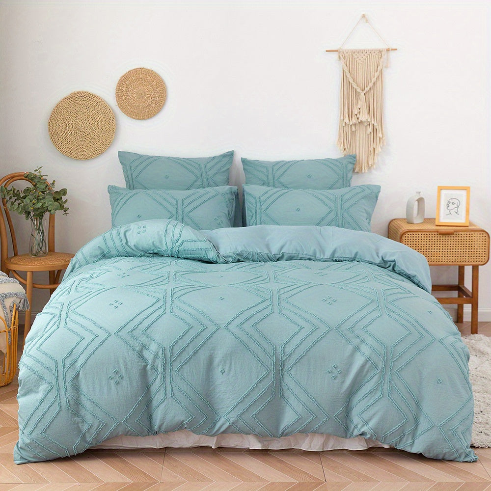 CozyNest – Textured Grid Duvet Cover Set for Modern Living