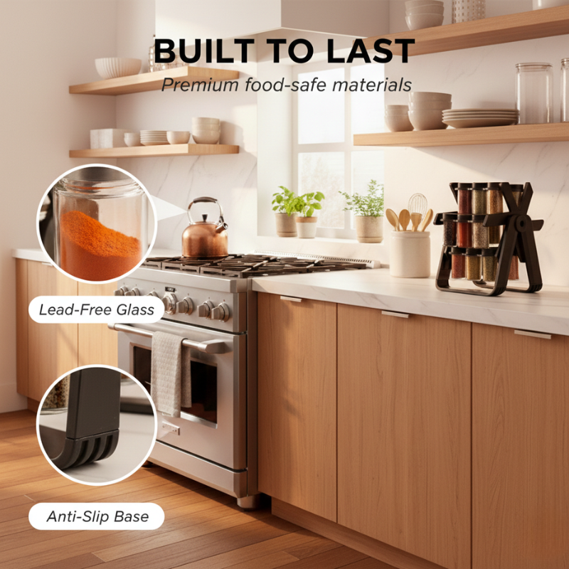 Rotatable Spice Holder | Foldable Rack | Glass Jars | AromaDock