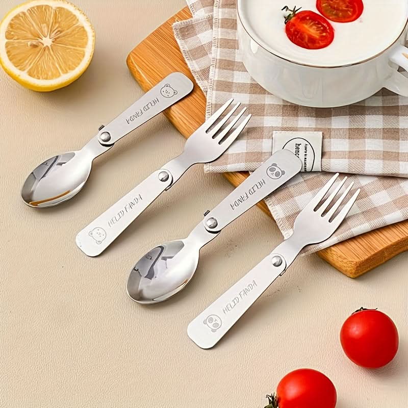 Compact Portable Cutlery Set with Folding Fork and Spoon