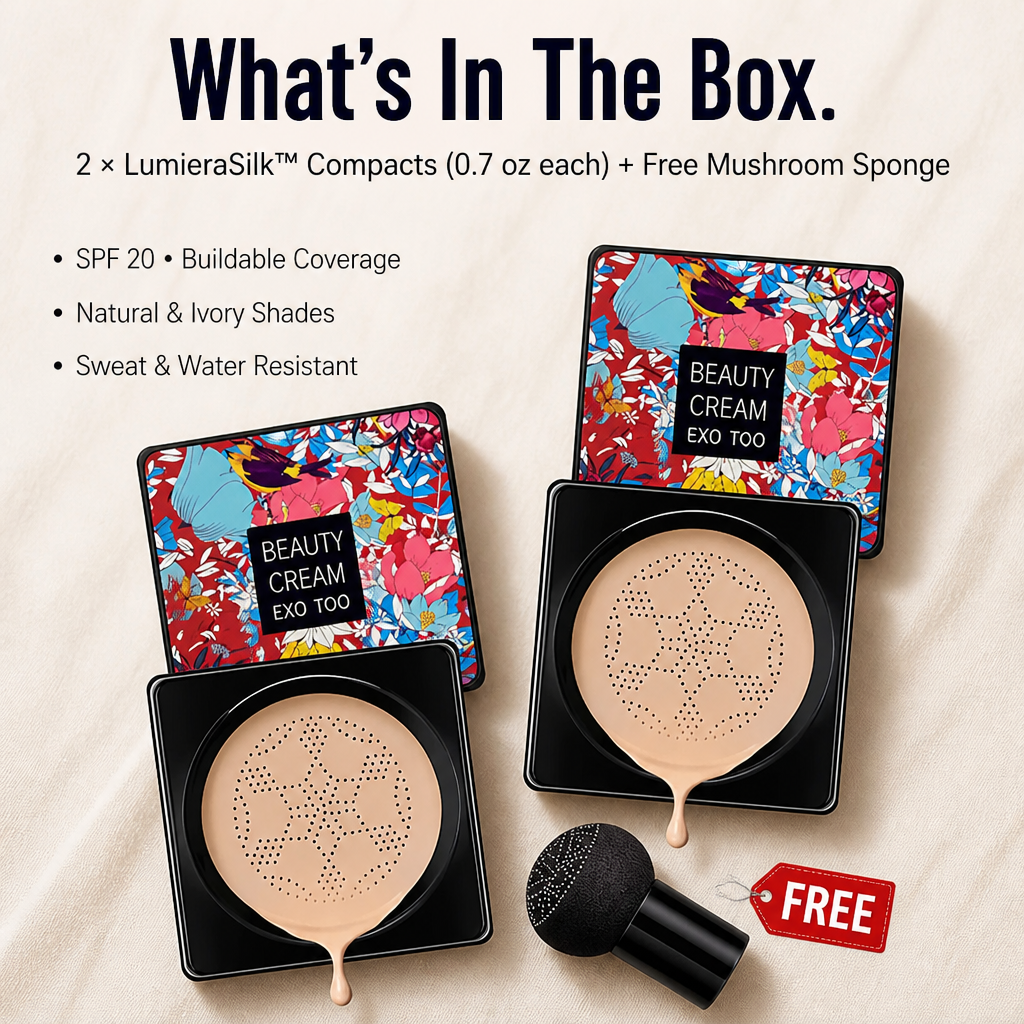 LumieraSilk™ — Conceal Pores, Spots & Redness With a Skin-Like Cushion Finish | Free Mushroom Sponge Included
