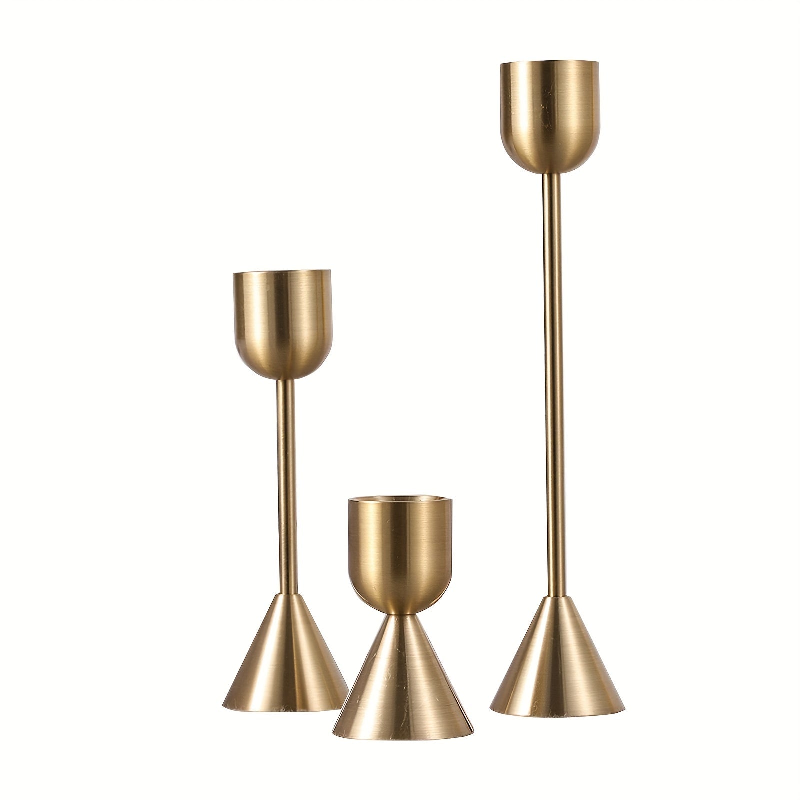 Lustrous Triad - Set of 3 Curved Copper Candlestick Holders