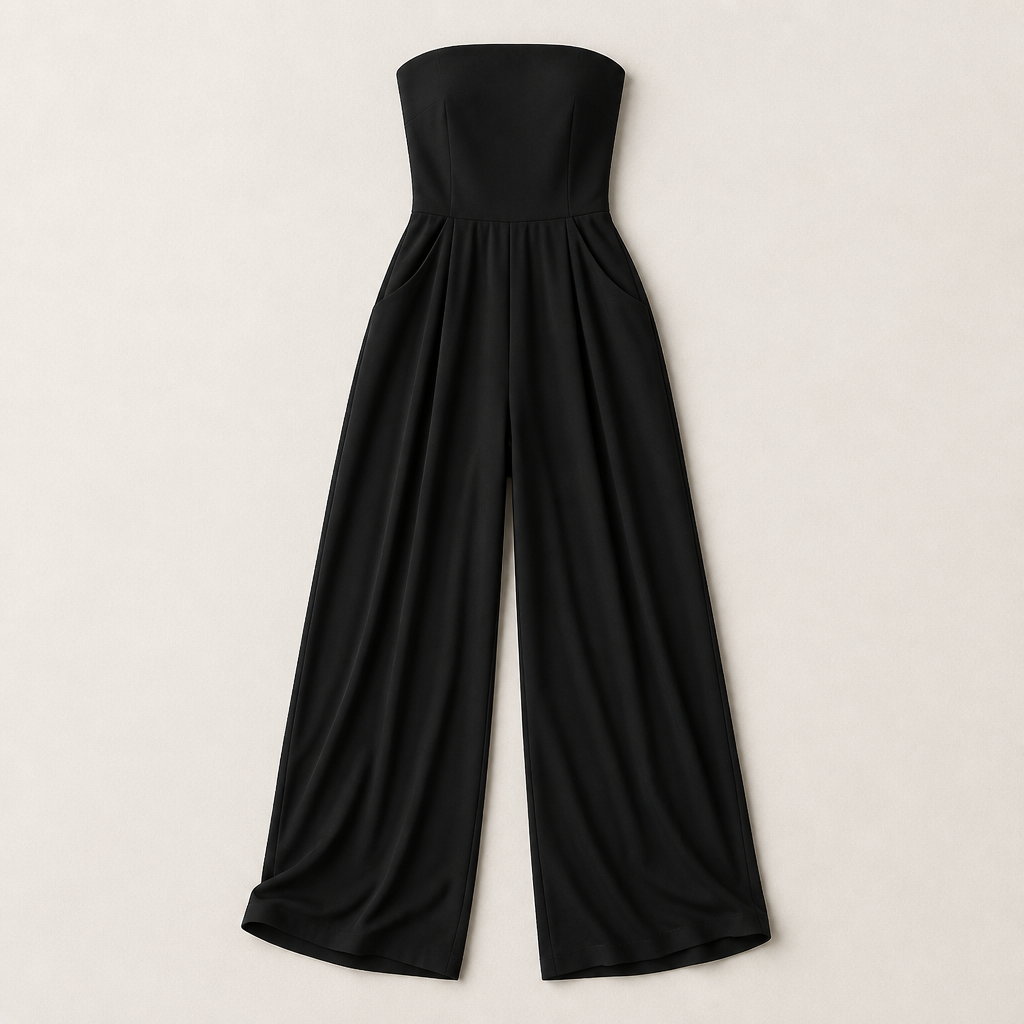 LuminaWear™ – Chic Strapless Wide-Leg Jumpsuit with Smocked Back