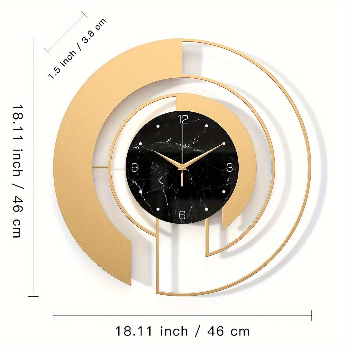 Silent Wall Clock with Glass Face – Golden Geometric Design