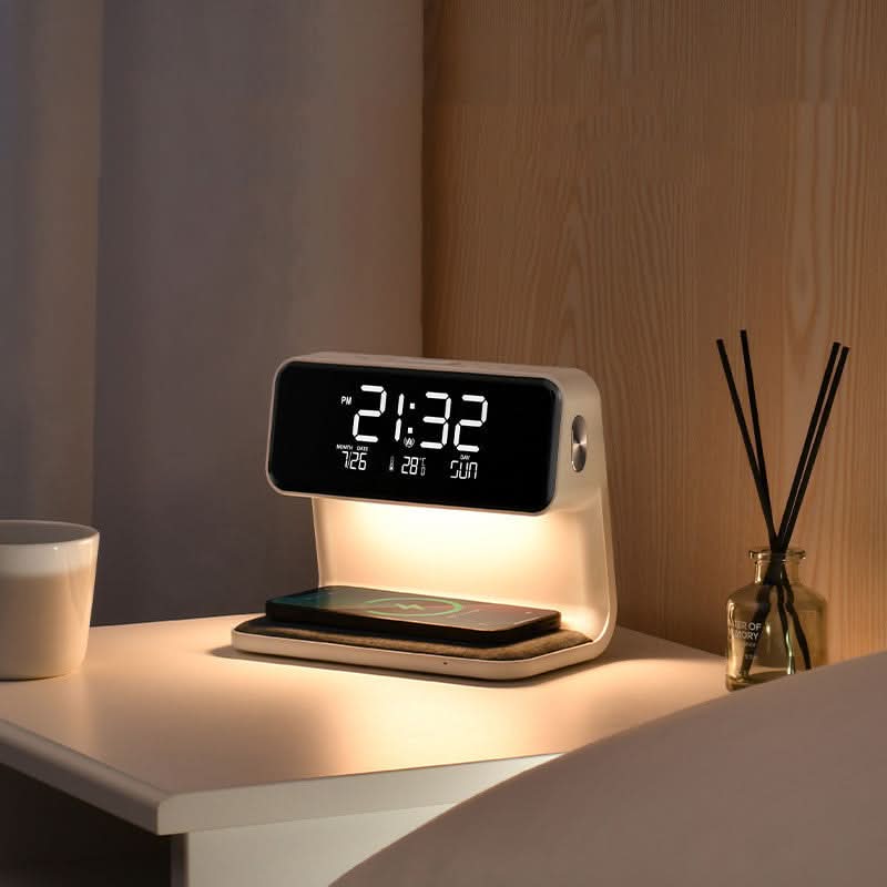Bedside Light with Alarm Clock Unit and Wireless Charger