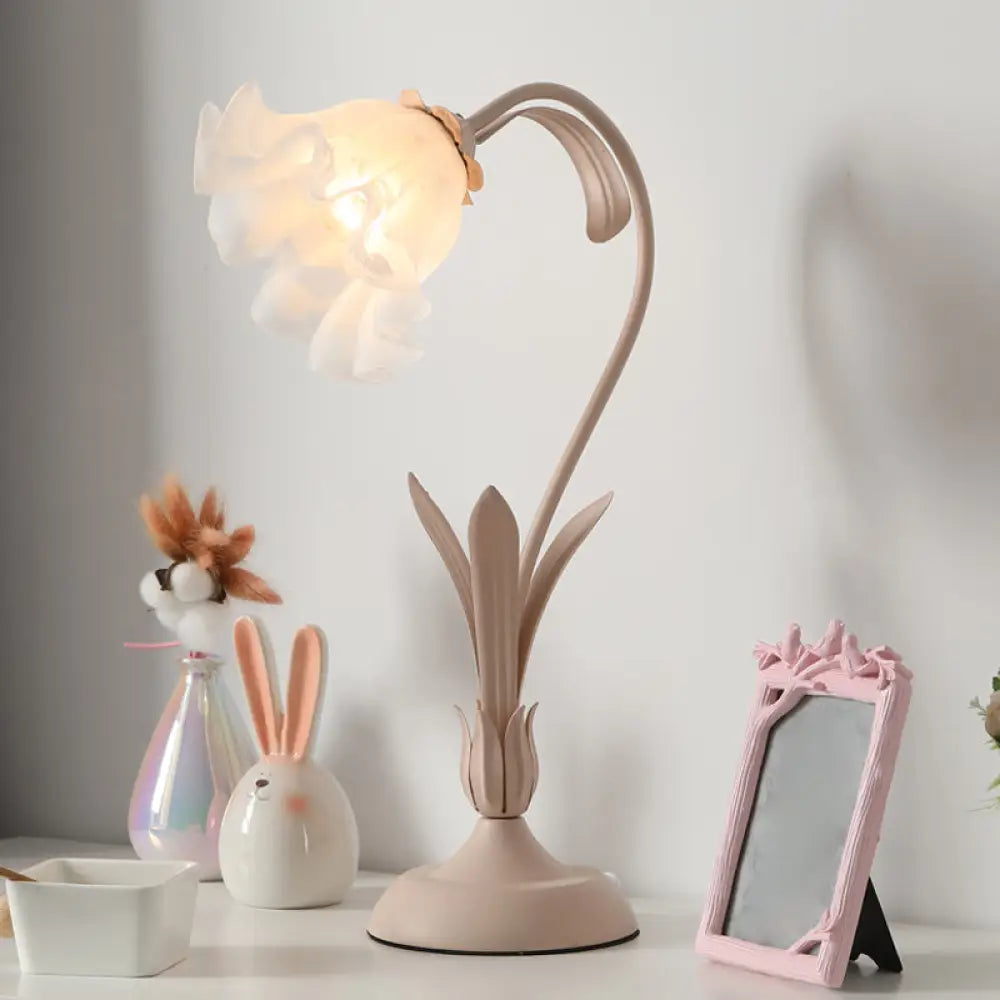 Countryside Frosted Glass Night Lamp – Flower Design, Single-Light Table Lamp for Kids’ Rooms (Available in Pink or Green)