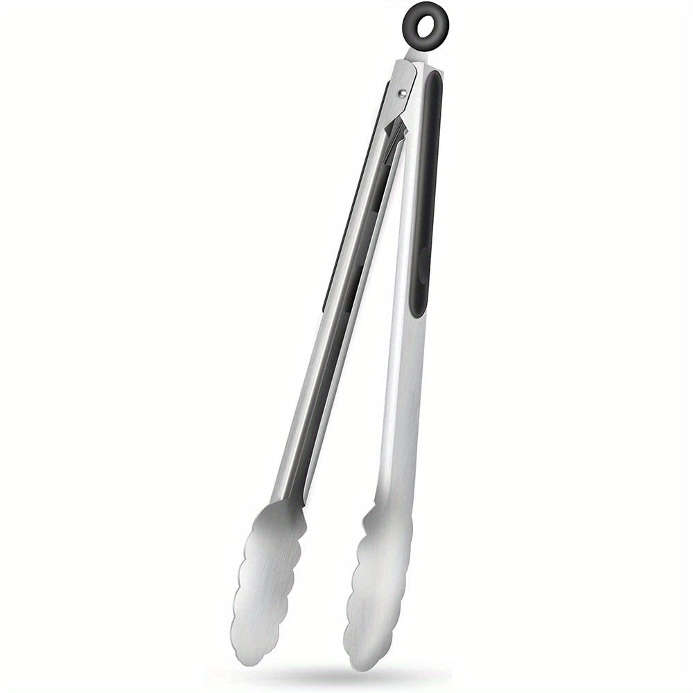 Stainless Steel Culinary Tongs with Silicone Grip & Locking Feature