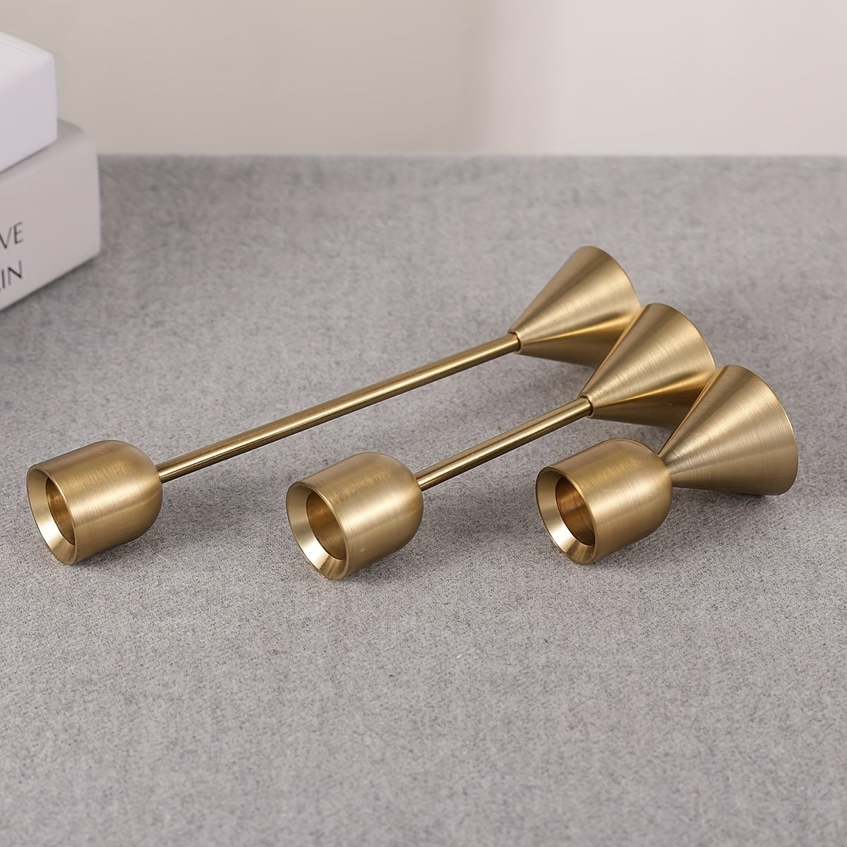 Lustrous Triad - Set of 3 Curved Copper Candlestick Holders