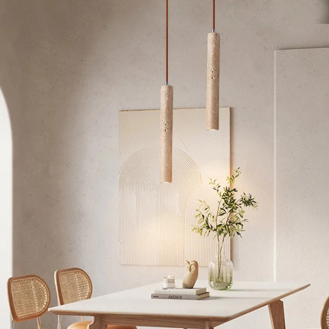 Travertine LED Hanging Light – Minimalist Wabi-Sabi Style, Warm White