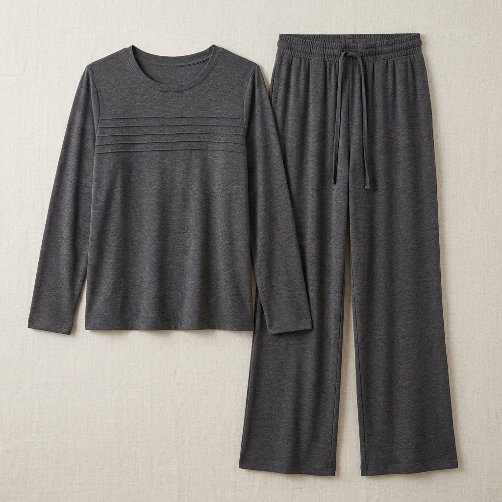 OptimaWear™ – Soft Pleated-Yoke Knit Two-Piece Lounge Set