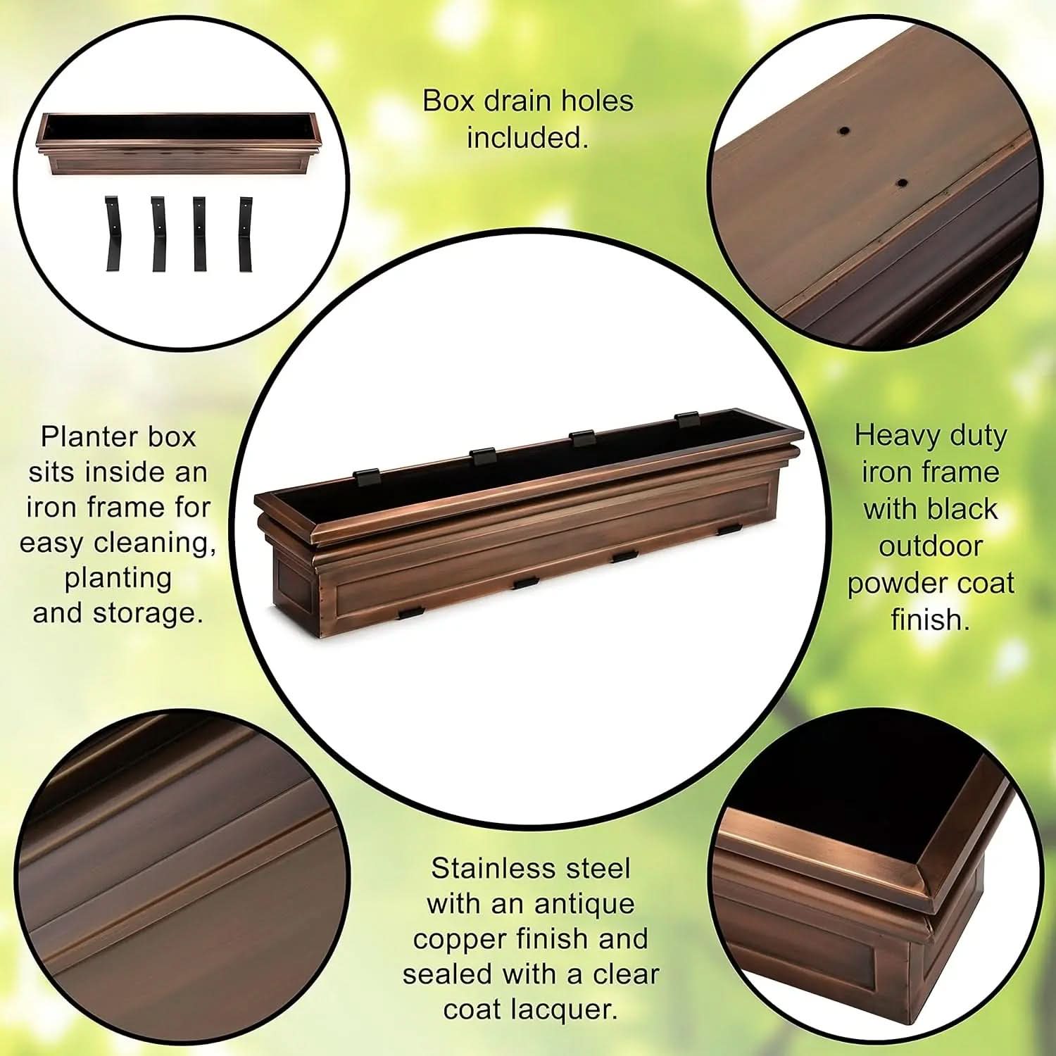 Outdoor Planter Box for Windows in Copper Finish